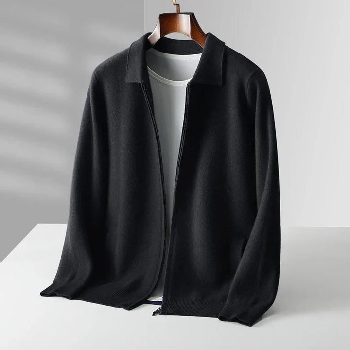 Men's Cashmere Zip Cardigan – Collared Knit with Pockets – view 3