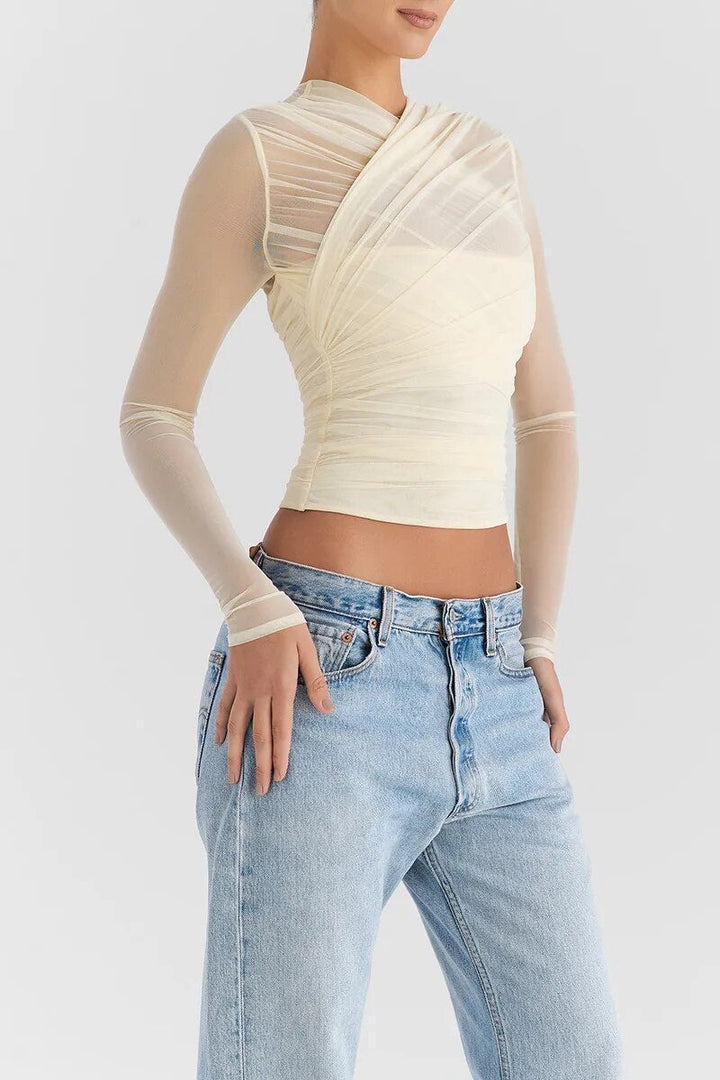 Women's Sheer Mesh V-Neck Party Top – Evening Going-Out Blouse – view 2
