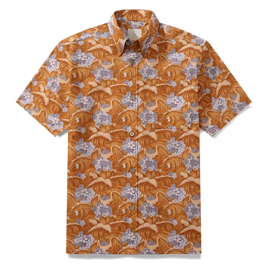 Men's Printed Resort Shirt – Lightweight Holiday Button-Up – Sakura