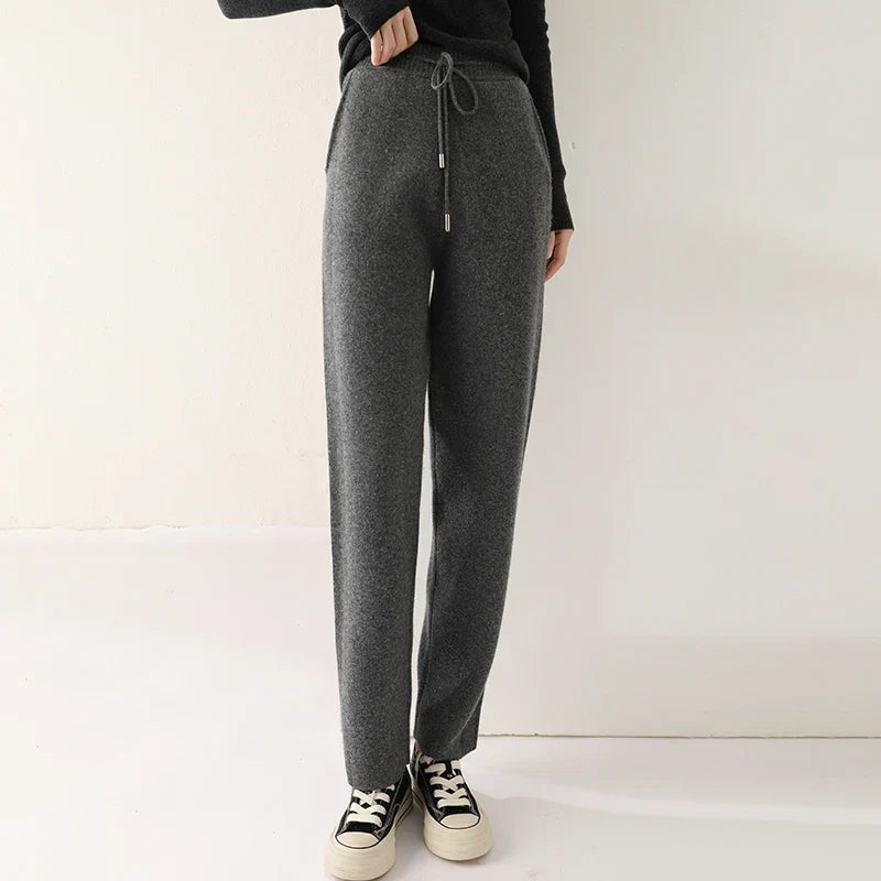 Women's 100% Wool Wide-Leg Trousers – Cosy Drawstring Waist – view 6