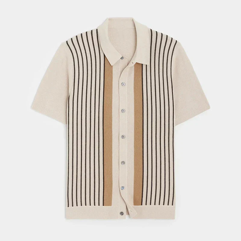 Men's Knitted Stripe Polo Shirt – Lightweight Summer Knitwear – view 4