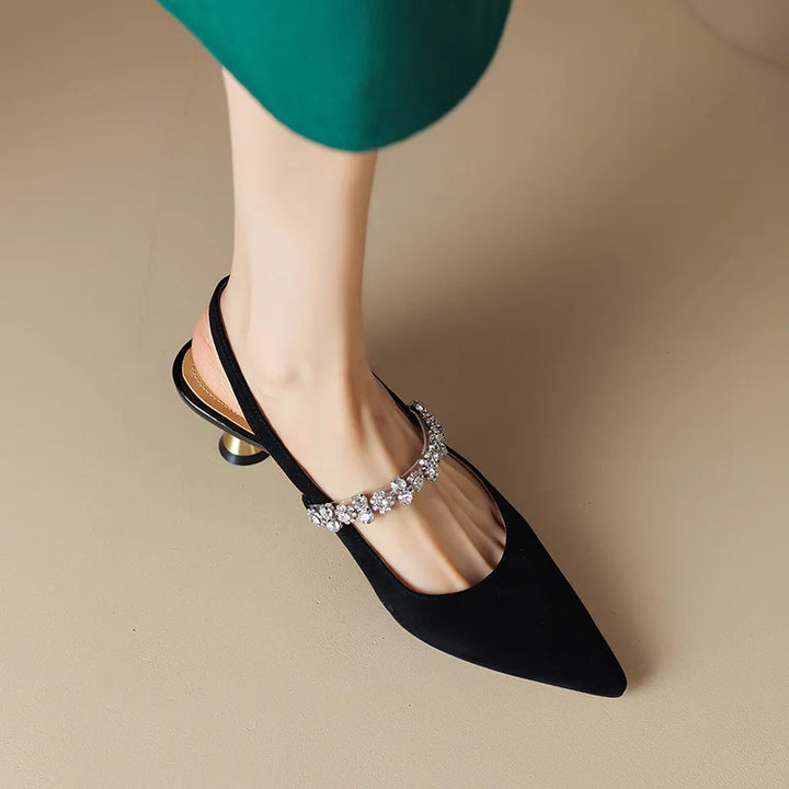 Women's Rhinestone Kitten Heels – Aurora Metallic Evening Shoes