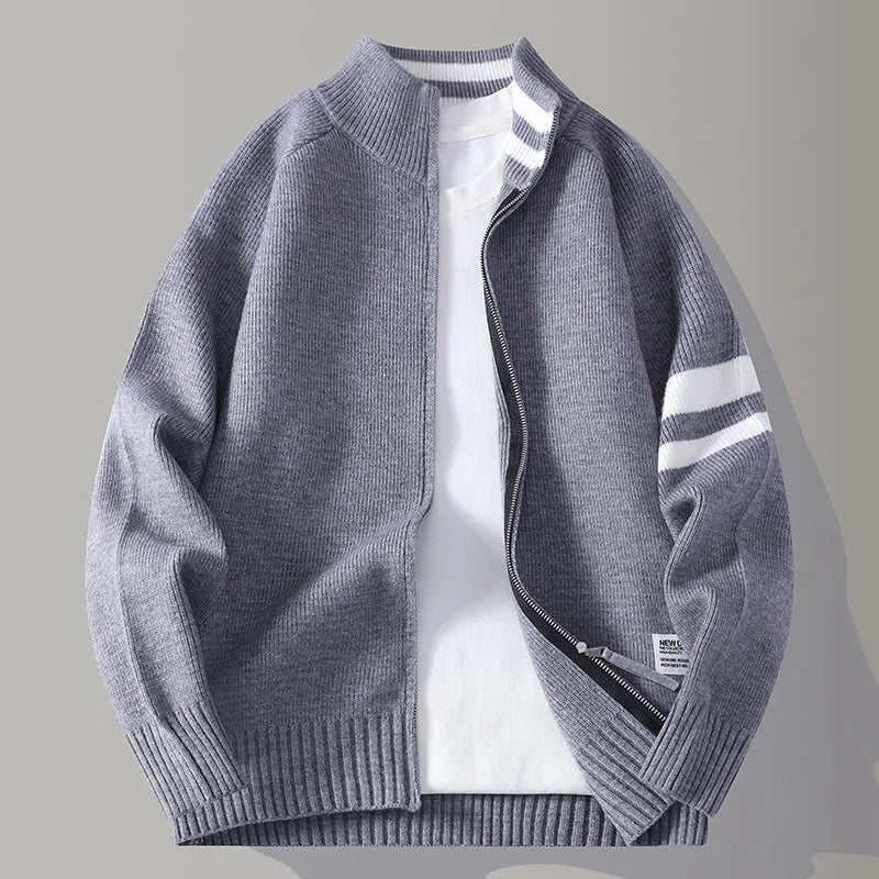 Men's Wool-Blend Zip Sweater - Varsity Knit Jumper Layer – view 6