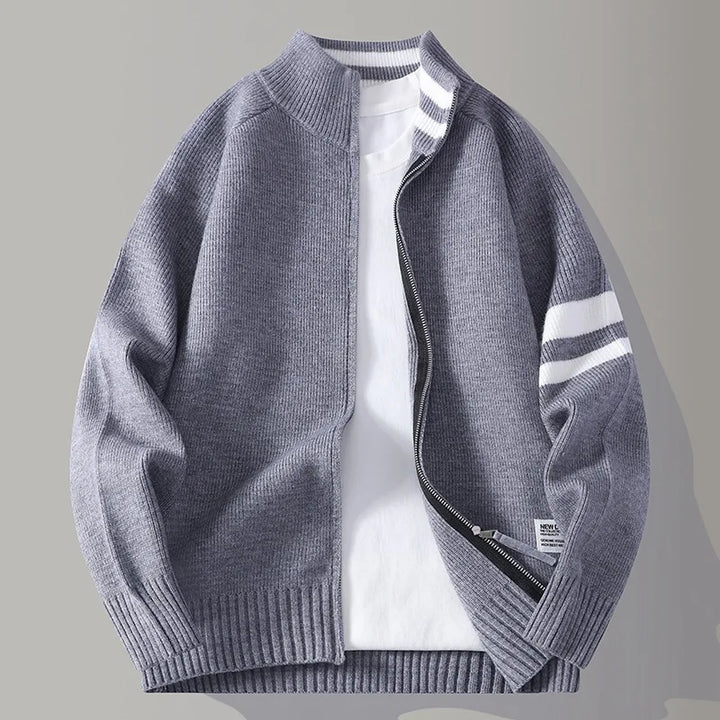 Men's Wool-Blend Zip Sweater - Varsity Knit Jumper Layer – view 6