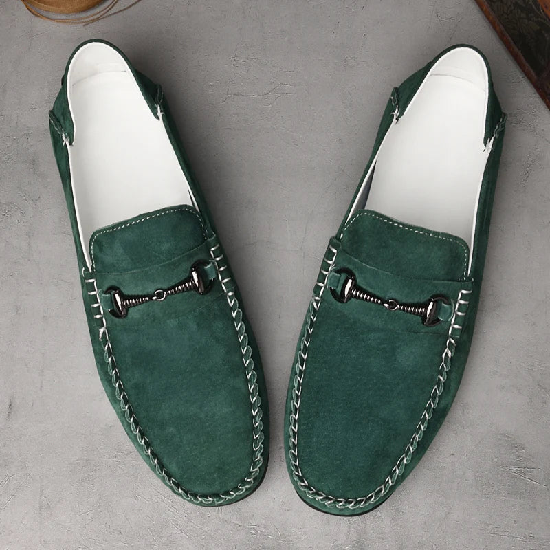Men's Suede Loafers – Horse-Bit Detail, Non-Slip Sole