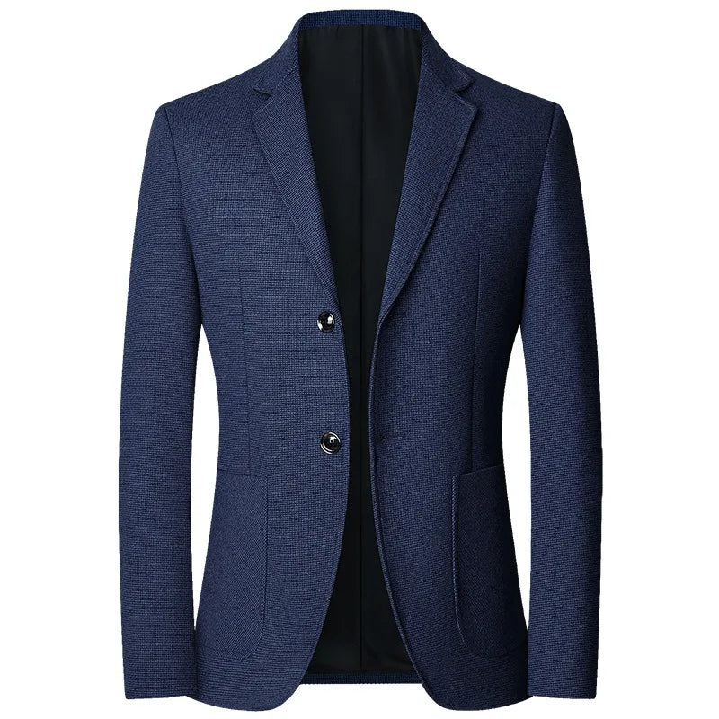 Men's Textured Knit Blazer – Tailored Smart-Casual Jacket – Navy