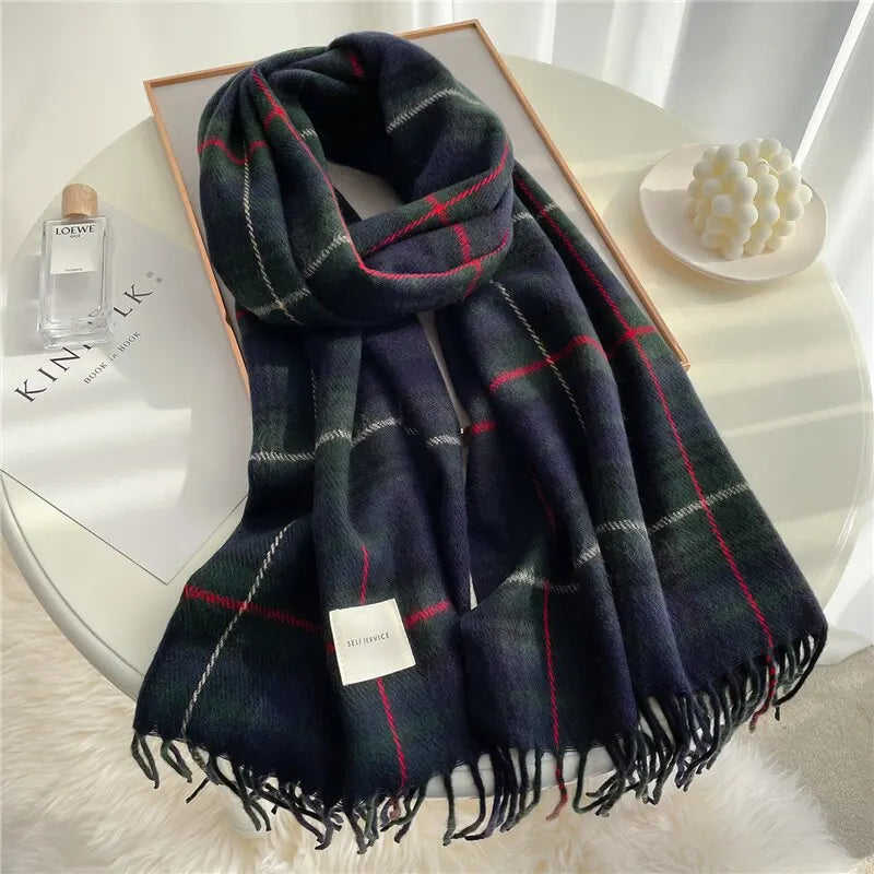Women's Cashmere-Blend Plaid Scarf – Lightweight Winter Layer