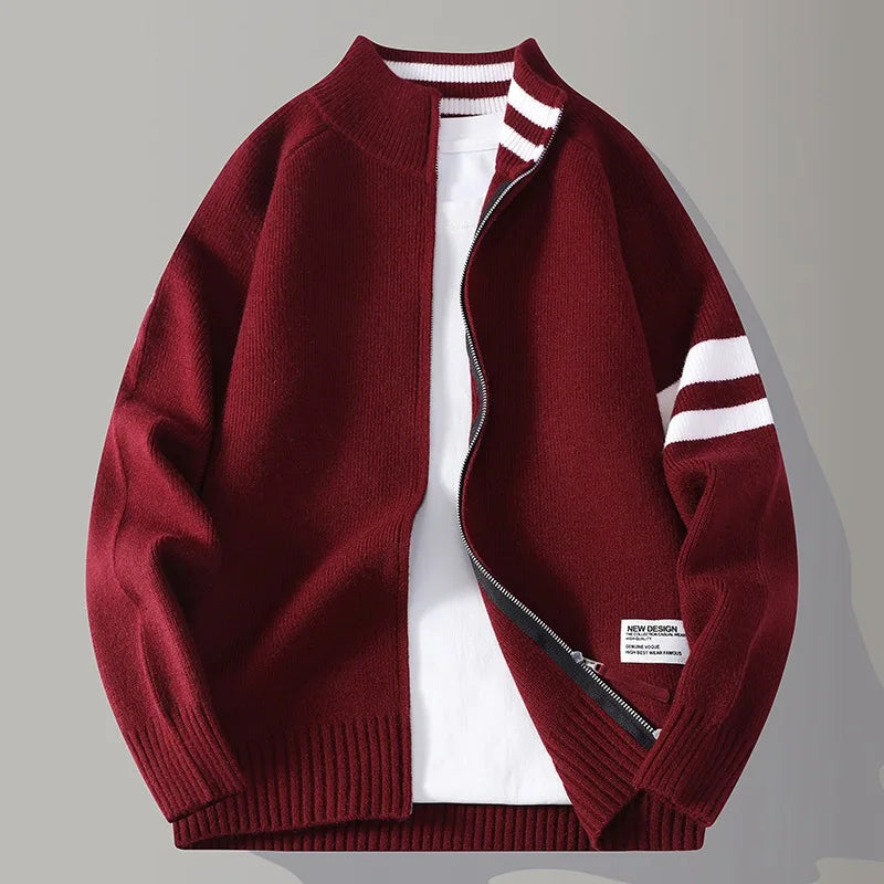 Men's Wool-Blend Zip Sweater - Varsity Knit Jumper Layer – view 4