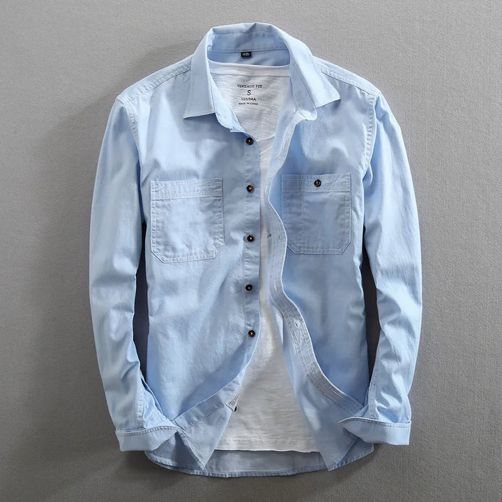 Men's Vintage Denim Shirt – Slim Fit Casual Layering Staple – Light Blue