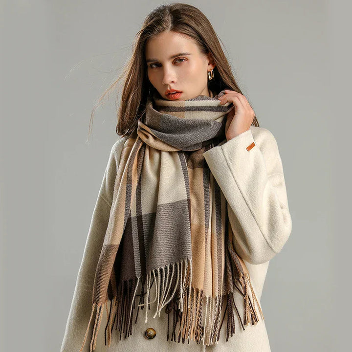Unisex Cashmere Blend Plaid Scarf – Fringed Winter Accessory – view 2