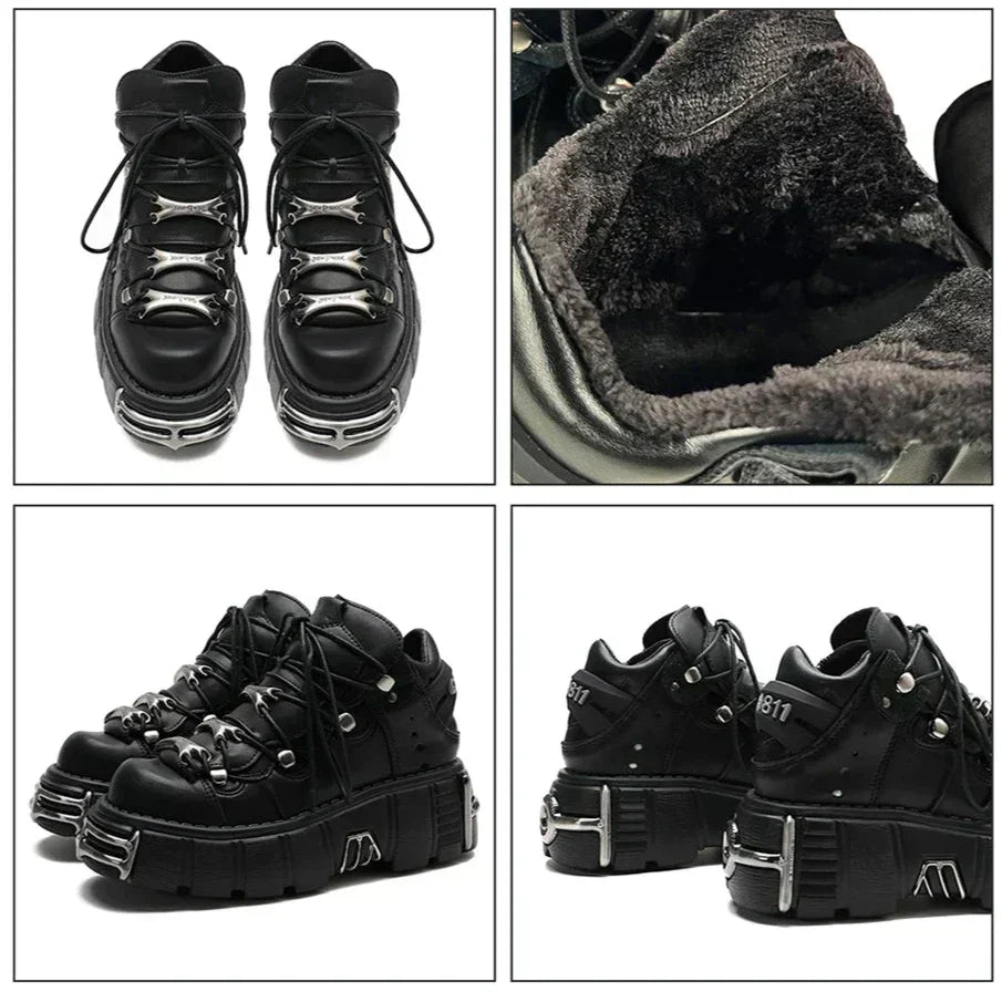 Women's Punk Ankle Boots - Edgy Platform with Lace-Up Detail