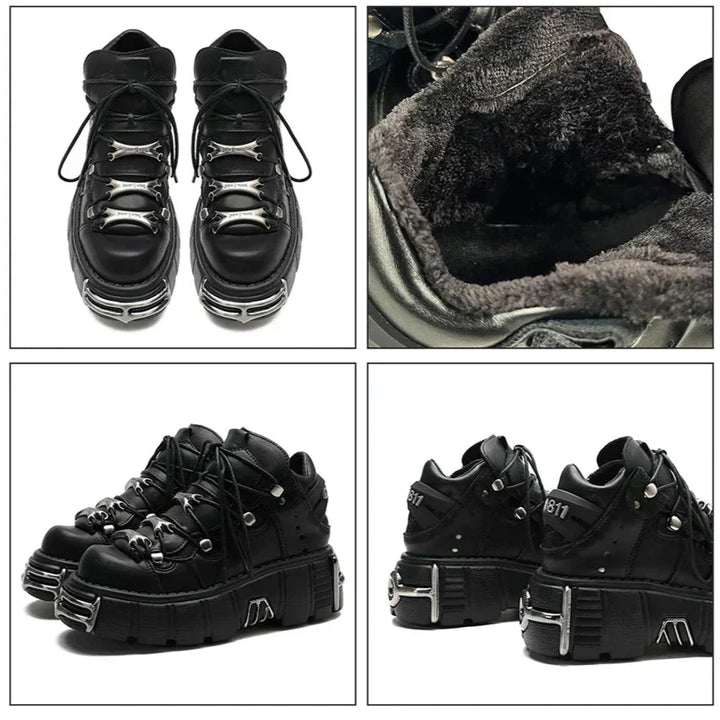 Women's Punk Ankle Boots - Edgy Platform with Lace-Up Detail