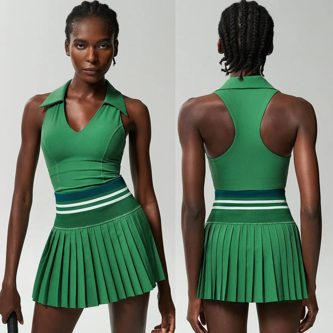 Women's Pleated Tennis Set – Quick-Dry Crop Top & Skirt