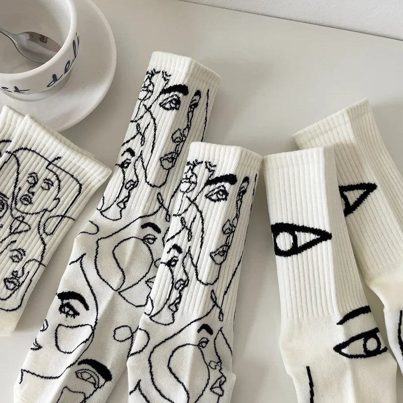 Women's Cotton Crew Socks – Atelier Abstract Line Art Design