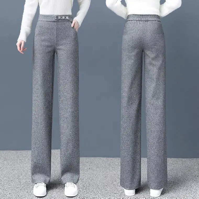 Women's Herringbone Tailored Trousers – High-Waist with Belt – view 4