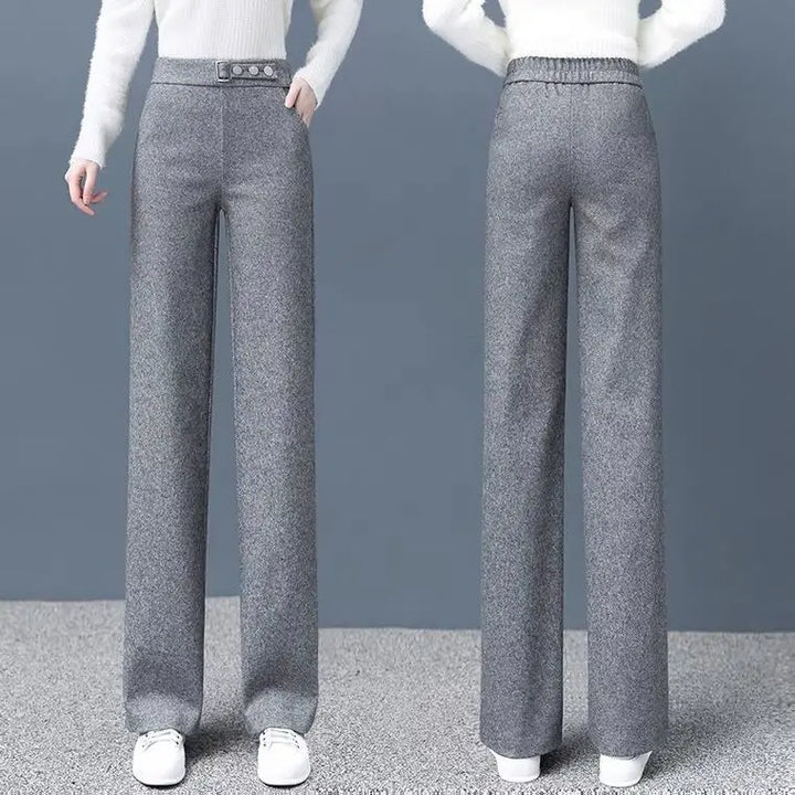 Women's Herringbone Tailored Trousers – High-Waist with Belt – view 4