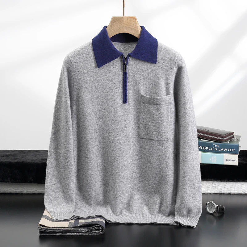 Men's Cashmere Half-Zip Polo Shirt – Contrast Collar Comfort – view 5