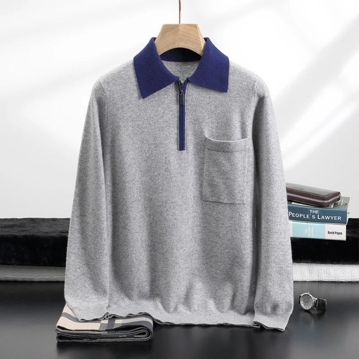 Men's Cashmere Half-Zip Polo Shirt – Contrast Collar Comfort – view 5