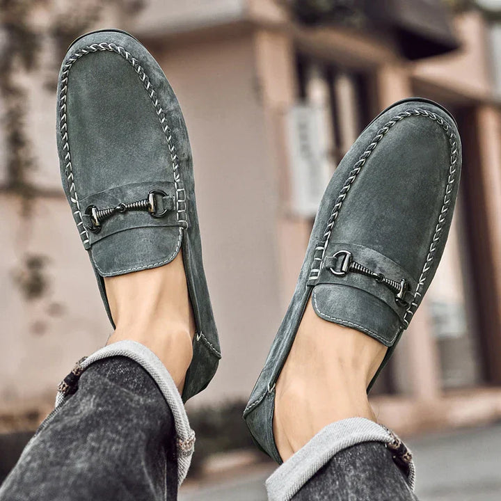 Men's Suede Loafers – Horse-Bit Detail, Non-Slip Sole