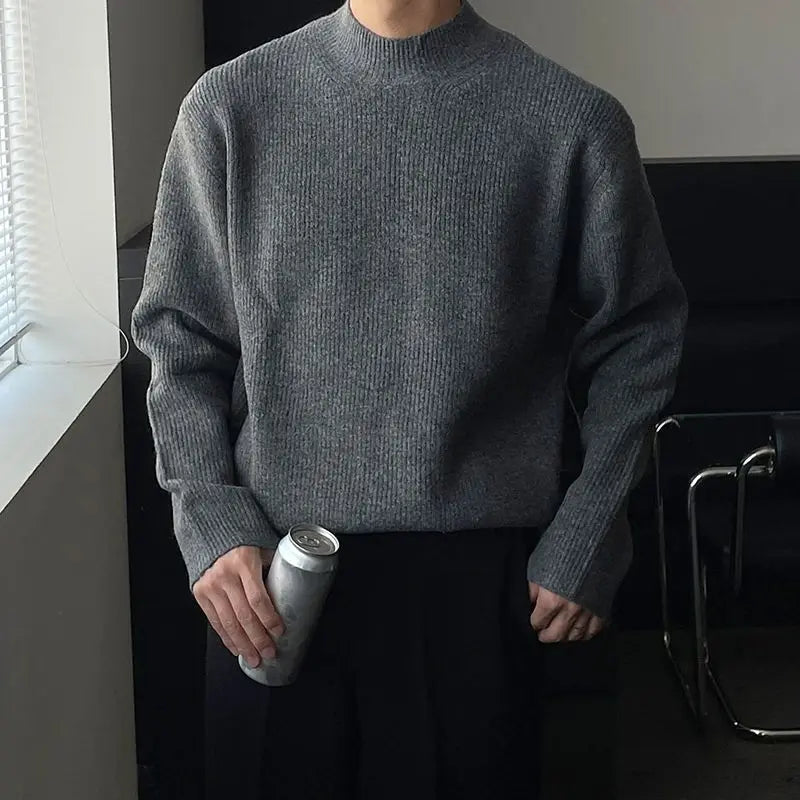 Men's Wool-Blend Mock Neck Jumper – Ribbed Knit Essential – view 2