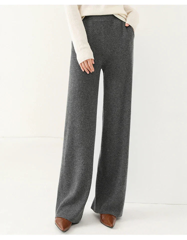 Women's Merino Wool Wide-Leg Trousers – High-Waisted Comfort