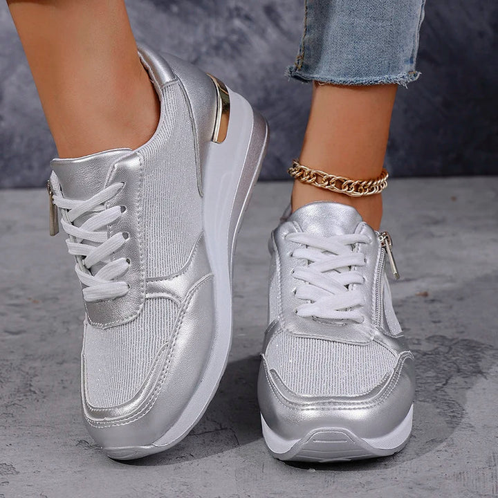 Women's Metallic Orthopedic Platform Sneakers - Cloud-Cushioned