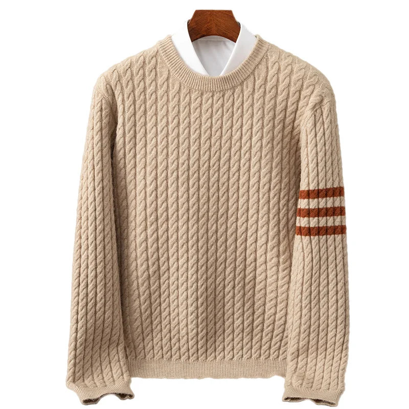 Men's Wool Blend Crew Neck Jumper – Tri-Stripe Twisted Knit – view 7