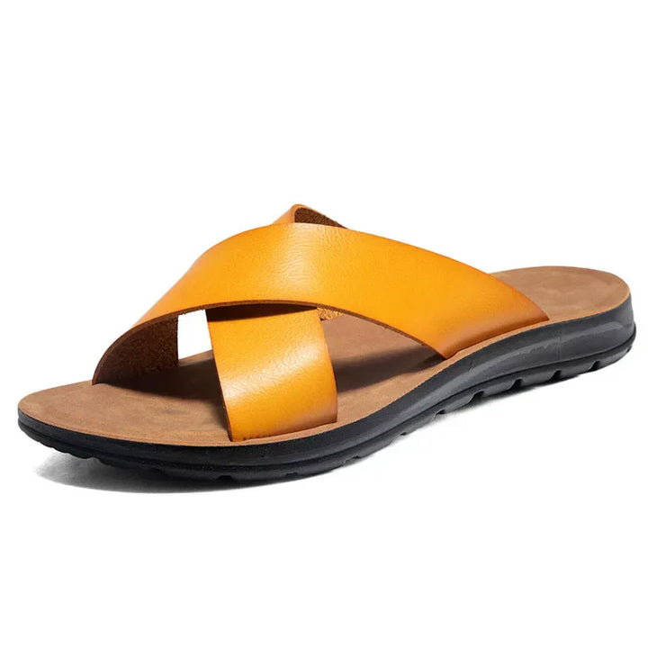 Men's Leather Slide Sandals – Cushioned Ergonomic Footbed – view 2