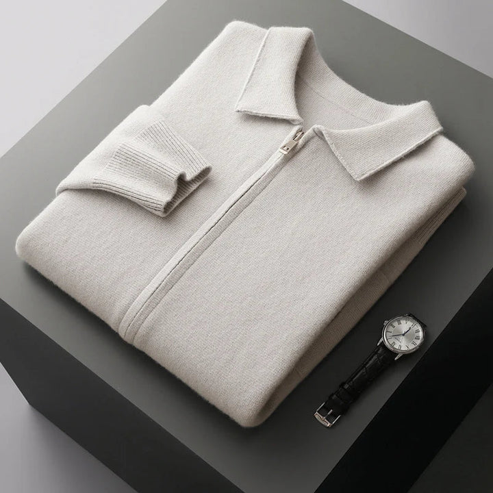 Men's Cashmere Zip Cardigan – Collared Knit with Pockets – view 8