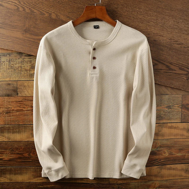 Men's Waffle-Knit Cotton Henley – Relaxed Weekend Layering Top – view 6