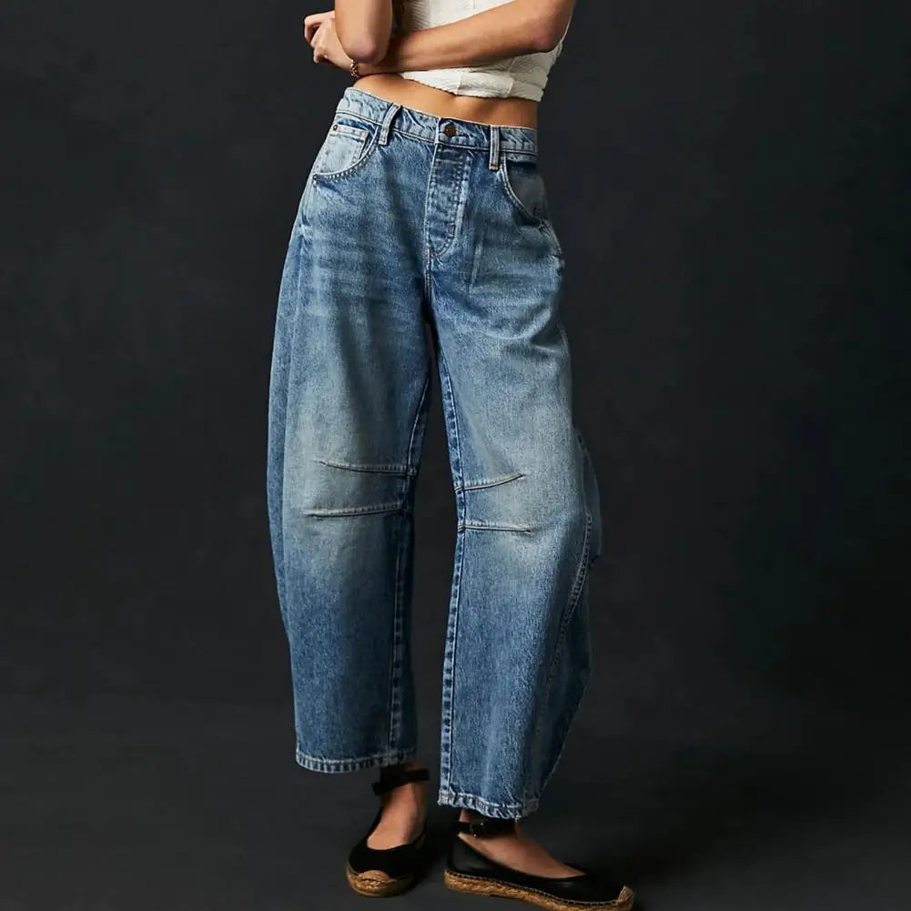 Women's Wide Leg Stretch Jeans – Relaxed Mid-Rise Ankle Length