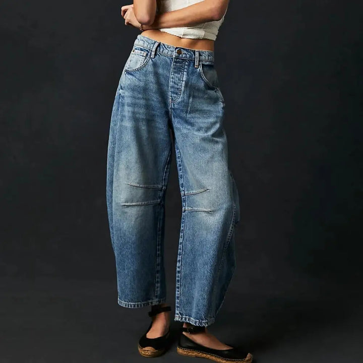 Women's Wide Leg Stretch Jeans – Relaxed Mid-Rise Ankle Length