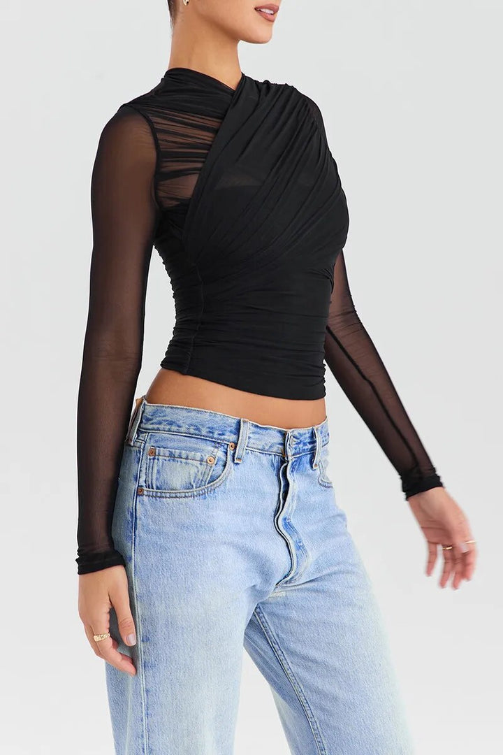 Women's Sheer Mesh V-Neck Party Top – Evening Going-Out Blouse