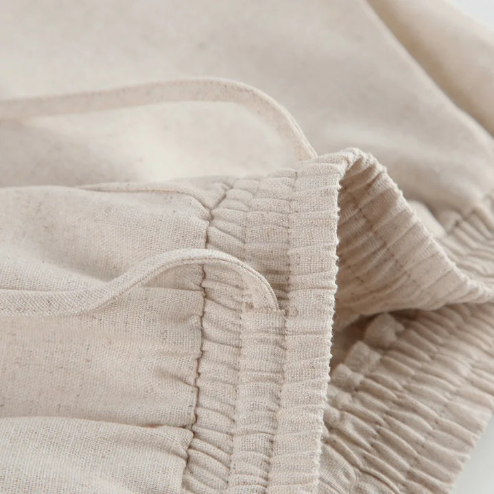 Women's Linen Twin Set – Cropped Top & Wide-Leg Trousers