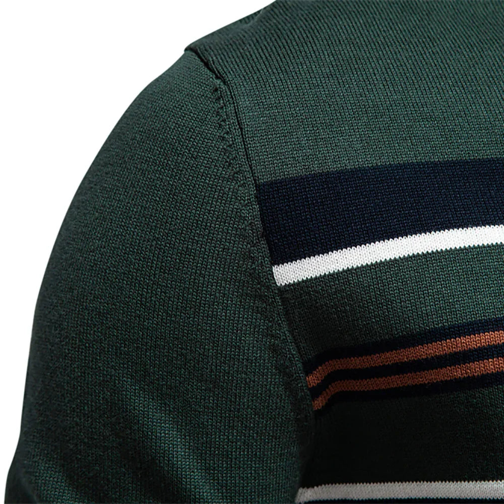 Men's Cotton Striped Jumper – Coastal Zip Collar Knit Pullover – view 7