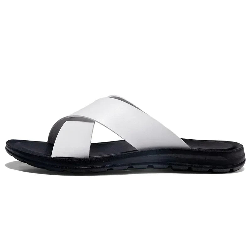 Men's Leather Slide Sandals – Cushioned Ergonomic Footbed