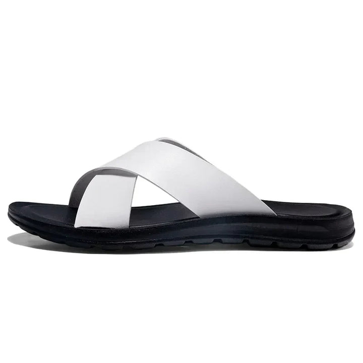 Men's Leather Slide Sandals – Cushioned Ergonomic Footbed