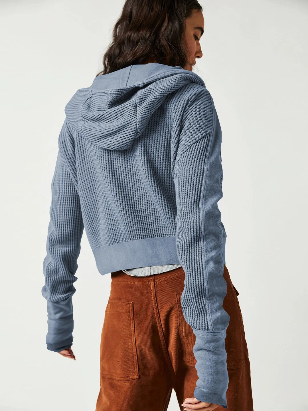 Women's Cropped Cotton Blend Hoodie – Soft Casual Layering – view 9