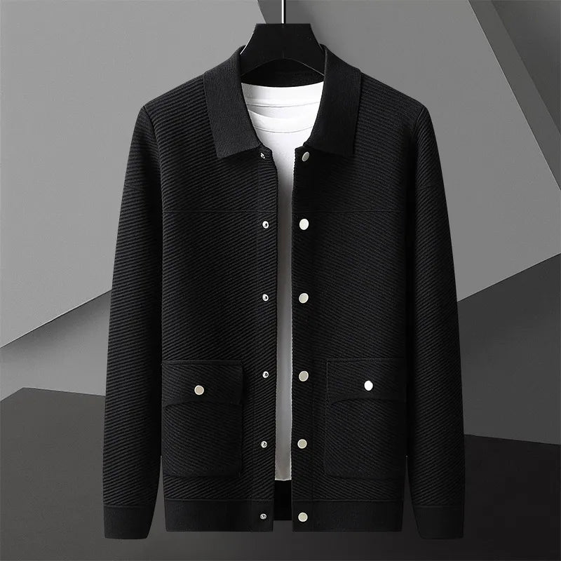 Men's Ribbed Knit Jacket with Snap Front – Smart Casual Layer – view 6