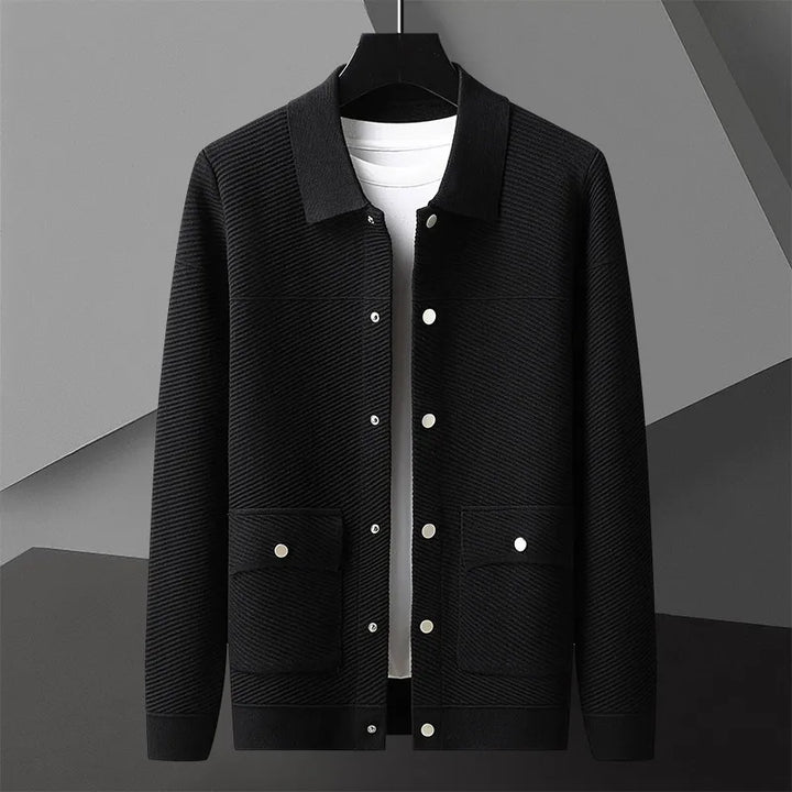 Men's Ribbed Knit Jacket with Snap Front – Smart Casual Layer – view 6