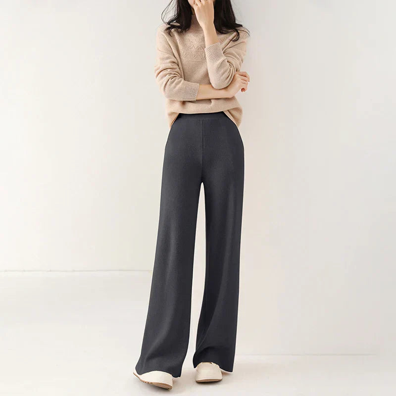 Women's Merino Wool Wide-Leg Trousers – High-Waisted Comfort