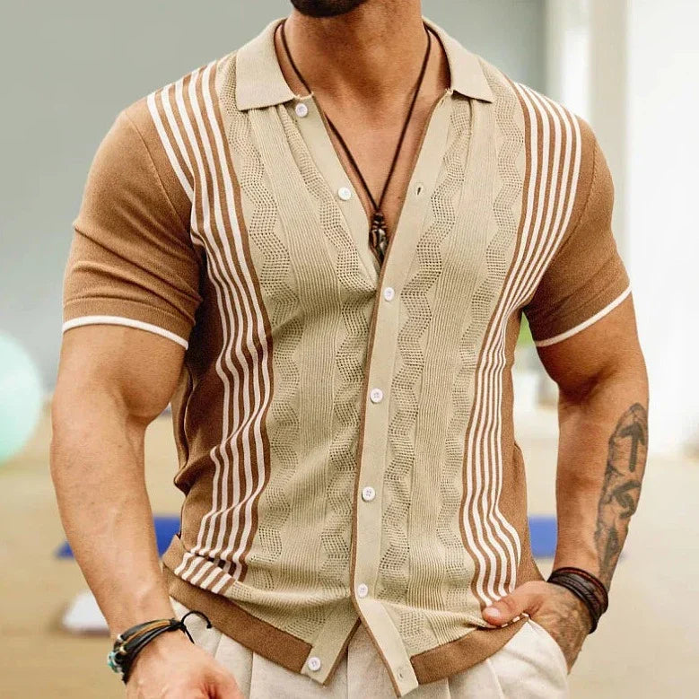 Men's Amalfi Striped Polo Shirt – Soft Tailored Riviera Style – Beige