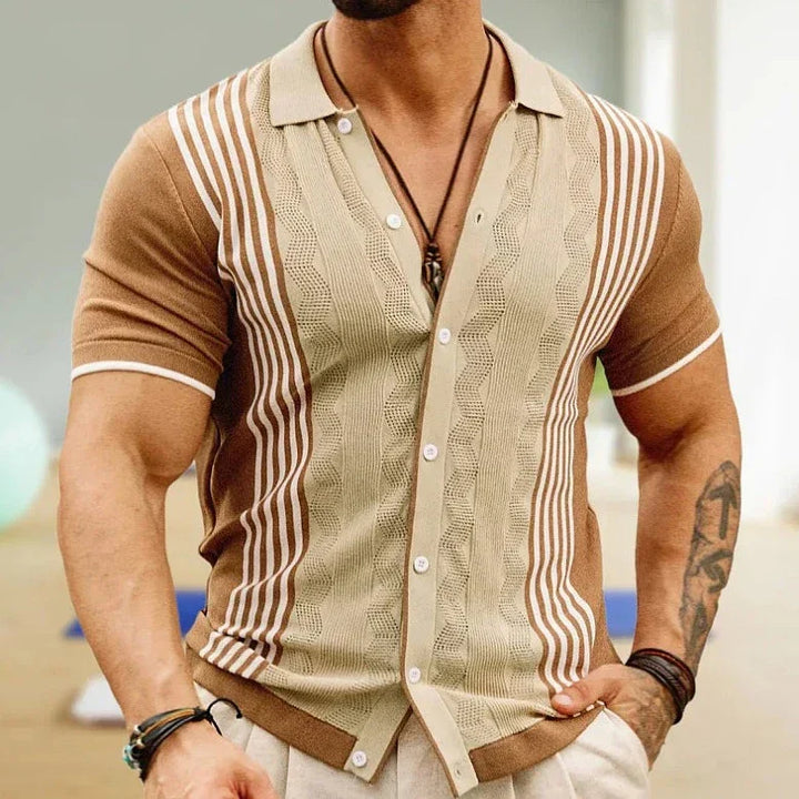 Men's Amalfi Striped Polo Shirt – Soft Tailored Riviera Style – Beige
