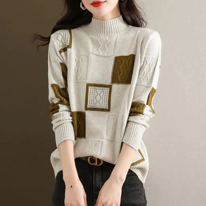 Women's Patchwork Knit Jumper – Cosy Textured Everyday Layer – view 3
