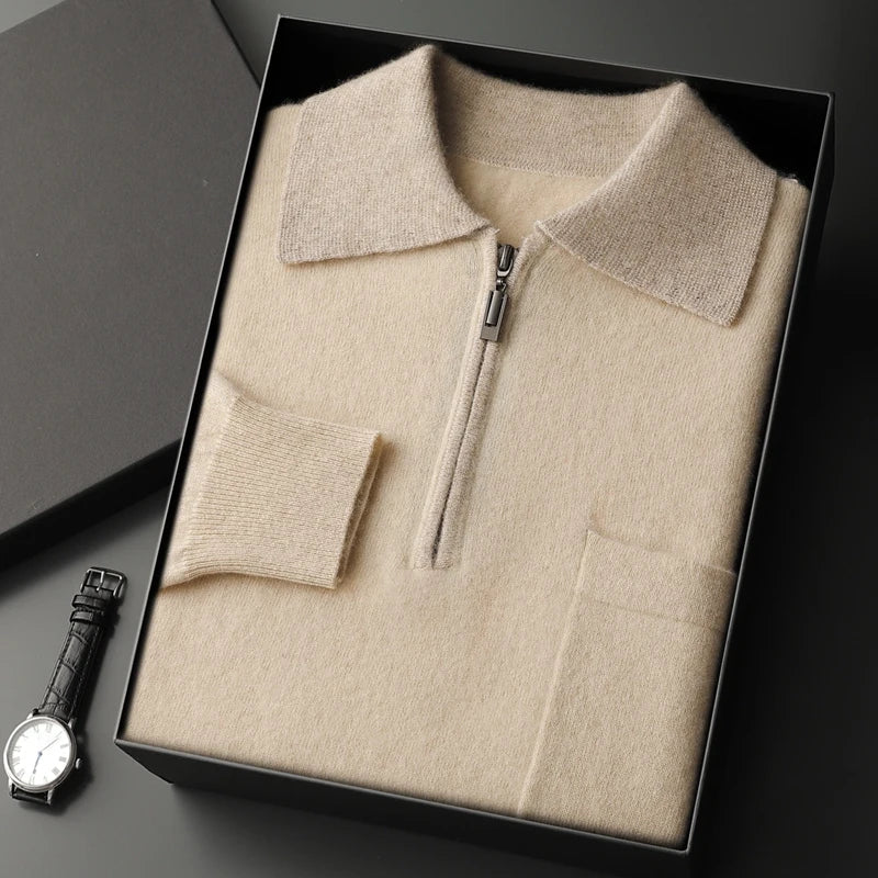 Men's Cashmere Half-Zip Polo Shirt – Contrast Collar Comfort – view 10