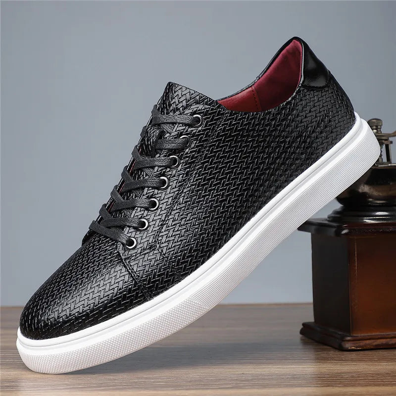 Men's Woven Leather Trainers – Low-Top Smart Casual Sneakers – view 8