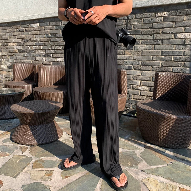 Men's Ice Silk Pleated Trousers – Lightweight Smart Summer Wear