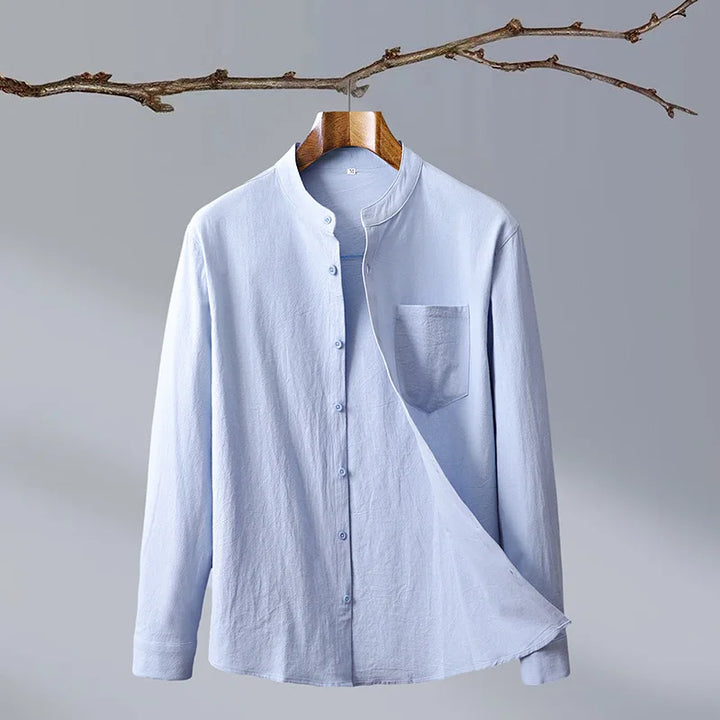 Men's Linen Blend Grandad Collar Shirt – Tailored Summer Fit – view 5