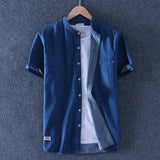 Men's Lightweight Denim Shirt – Short Sleeve Grandad Collar