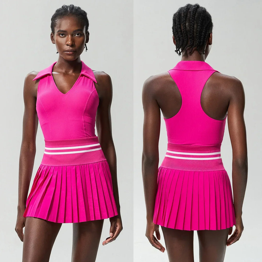 Women's Pleated Tennis Set – Quick-Dry Crop Top & Skirt